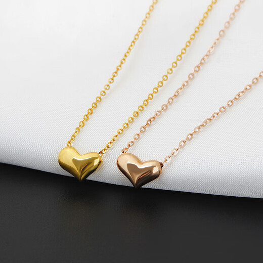 Micro-gift 18K rose gold platinum plain gold small love peach heart glossy car flower pendant set chain women's necklace gift 18k gold 1.82g42+3cm one side car flower one side