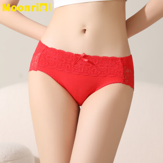 Moonriel women's underwear women's 4-pack boxed multiple styles mid-low waist animal year bright red inner crotch pure cotton lace briefs A red + B red + C red + D red: 1 9330 series L (recommended 99-118 Jin [Jin equals 0.5 kg], )