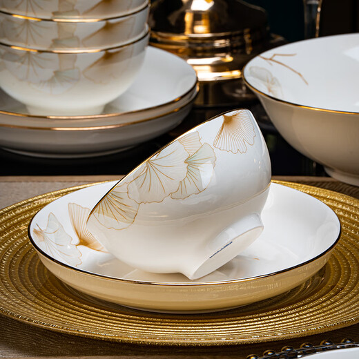 Haoya Jingdezhen 24-head dishware set Jingdezhen tableware ceramic dishes home moving gifts happy time