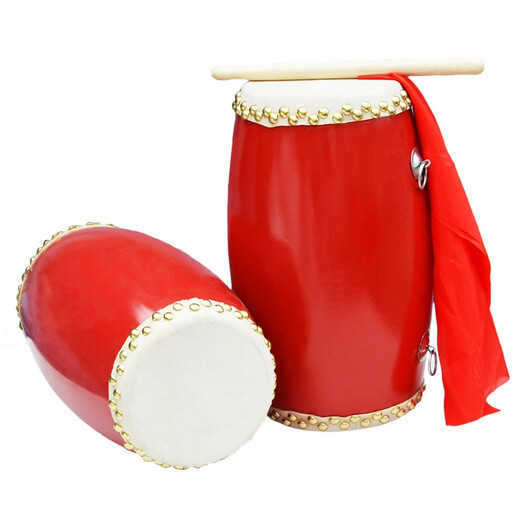 网童奇贝牛皮腰鼓成人儿童学生小腰鼓幼儿园老年安塞腰鼓大人专业打击乐器 14cm+鼓棒背带+方巾