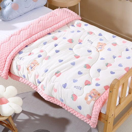 Colorful baby cotton bean velvet children's kindergarten nap thickened blanket autumn and winter male and female baby comfort quilt pink rabbit 100x100cm