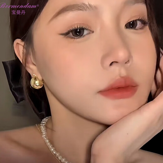 BORMENDAM round ball earrings for women, high-end, light luxury, niche, simple temperament, fashionable metal cold style earrings, French style earrings, golden balls