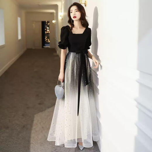 Li Baixin banquet evening dress female adult student art exam new black long temperament host choir performance dress black S recommended 85-90Jin Jin equals 0.5 kg