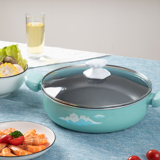 Aistar hot pot non-stick clear soup hot pot household table shabu-shabu pot easy one pot multi-purpose large capacity open flame electromagnetic universal Yunduomao non-stick hot pot 28cm