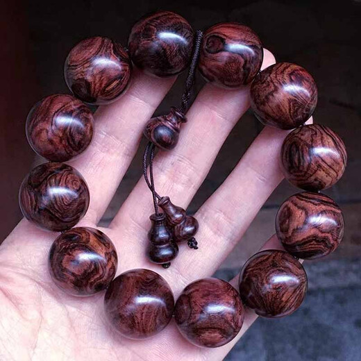 聚檀阁海南黄花梨紫油梨佛珠单圈2.0念珠手串盘玩水波瘤疤花乱纹降香 紫油梨手串