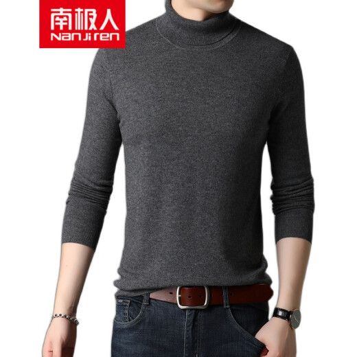 Antarctica men's thickened autumn and winter new pullover sweater pure wool middle-aged solid color turtleneck middle-aged dad large size bottoming sweater sweater medium gray thin section XL/115 (140-156) Jin [Jin equals 0.5 kg]