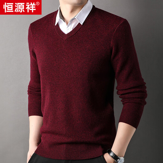 Hengyuanxiang thickened 100% pure wool sweater fake two-piece men's autumn and winter new business casual shirt collar base sweater light khaki L 175/50/110