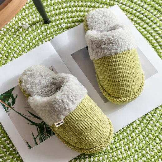 Set of pure cotton slippers for men and women couples indoor winter warm cotton shoes 20B6916 green gray 290 (suitable for 42-43)