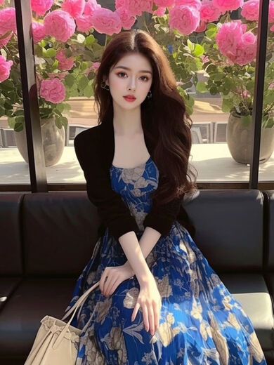 谷忆 GIURYEOR秋裙子新款2024流行爆款今年漂亮巨显瘦遮肉高级感名媛黑色开衫吊 【3884#】黑色开衫+吊带裙 S 建议95斤以内
