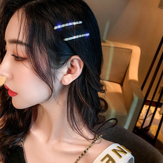 Idel rhinestone hair clip women's one-word hair clip simple temperament bangs clip niche internet celebrity 2024 new headwear rhinestone hair clip two-piece set F0141