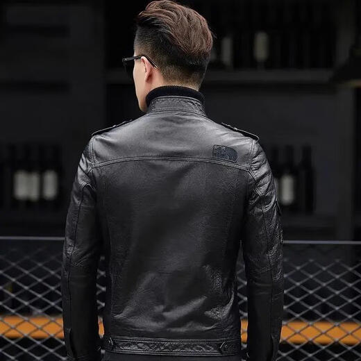 Playboy Leather Jacket Men's New 2025 Haining Autumn Short Motorcycle Slim Stand Collar Korean Style Leather Jacket Black - Single Leather L -115-125Jin Jin is equal to 0.5 kg