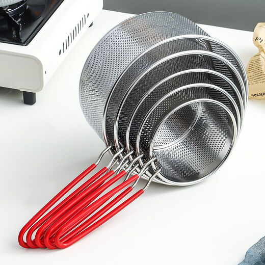 Tuzun 304 stainless steel frying basket, frying basket, cooking noodles, noodles, colander, frying basket, frying pan, spicy hotpot filter, removable silicone handle, diameter 14cm