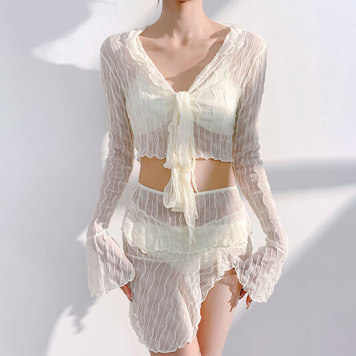 Lekali Bikini Hot Spring Swimsuit Women's Sexy Conservative Slim Covering Belly Pure Desire Hot Spring Four-piece Swimsuit Beige One Size Recommendation 80-120 Jin Jin equals 0.5 kg One Size