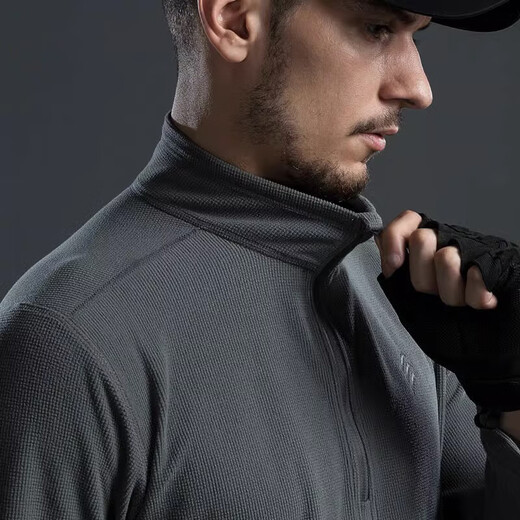 Eagle Claw Shuttler Fleece Jacket Spring Autumn Winter Men's Long Sleeve Warm Bottoming Shirt Knitted Cardigan Outdoor Casual Sweater Henry Collar/Fleece Bottoming Shirt - Black S