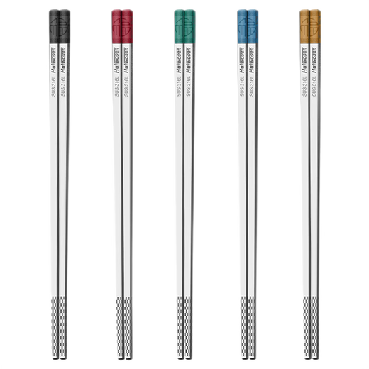 Hui Watson household 316 stainless steel non-slip high-end chopsticks, no mold, one chopstick for one person, 304 mildew-proof chopstick set for one family, Wusefu 316L stainless steel 5 pairs