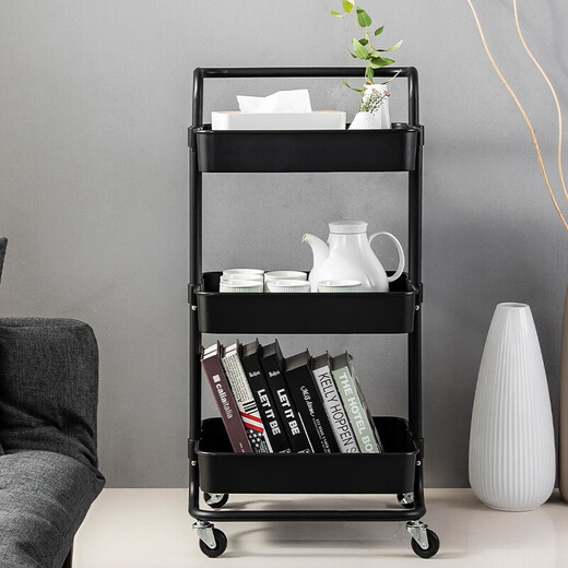 MAXCOOK Küchen-Aufbewahrungsregal, Standwagen-Aufbewahrungsregal, abnehmbares Küchen-Aufbewahrungsregal, schwarzer dreilagiger Wagen 42*32*86MCWA983