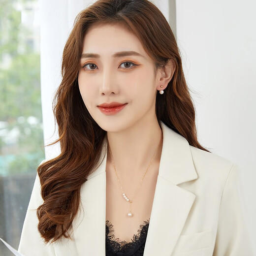 WEIYAN pearl necklace niche design round strong light freshwater pearl 18K gold Y chain clavicle chain young selected gift 18K gold model small beads 4-5mm + large beads 8-9mm