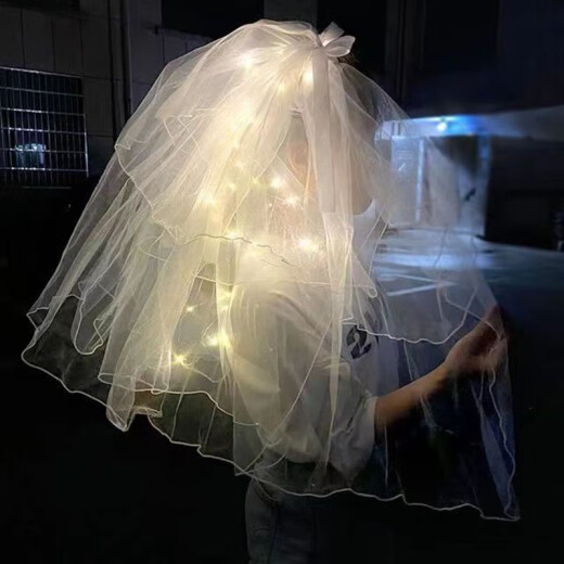 Dongzhitiandi parent-child veil headdress photo props bride engagement proposal main wedding dress certificate registration girl wedding white double layer veil 1 pack (70cm with heating lamp)