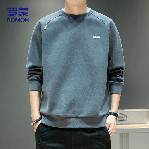 ROMON sweatshirt men's autumn and winter round neck loose long-sleeved T-shirt versatile bottoming shirt jacket men's ZH933 gray 2XL