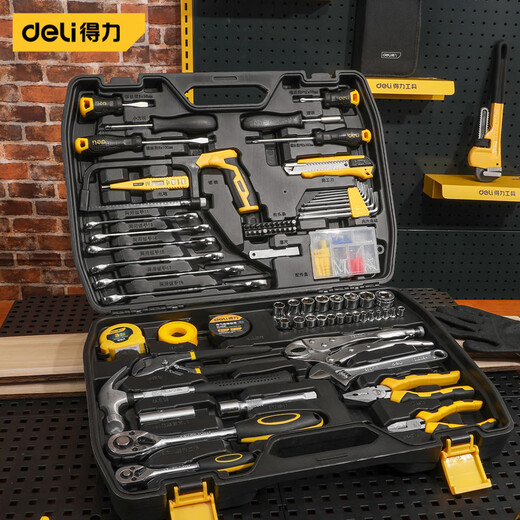 Deli tool box household set multi-functional hardware tool collection electrician special home repair combination DL59618-piece set