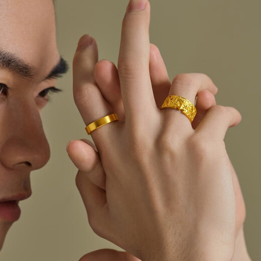 Centenary Fu Brand Ancient Method Solid Ring Gold Ring 999 Pure Gold Solid Ring Couple Ring as a Birthday Gift for Boyfriend, Girlfriend and Wife Ancient Method Right Angle Fixed Ring Ring, About 10g | Circle No. 18# More refunds, less compensation