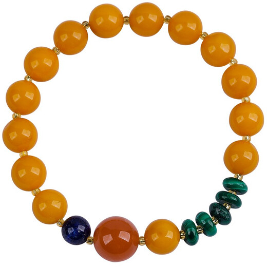 OUCERNY beeswax bracelet natural amber old beeswax southern red round beads malachite lapis lazuli single circle multi-treasure bracelet for men and women one item one certificate supports re-inspection