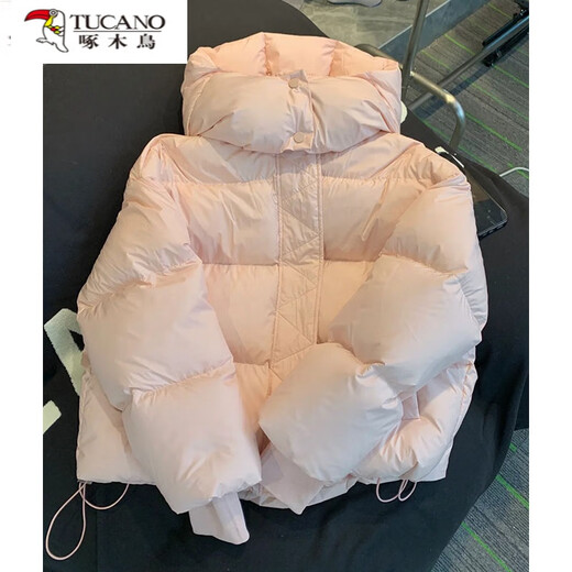 Woodpecker down cotton jacket women's short 2025 new off-season hooded thickened cotton coat loose winter cotton jacket black M 105-125Jin Jin equals 0.5 kg