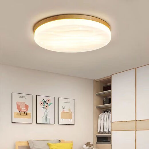 Vinoa simple Japanese starry sky lamp bedroom room led ceiling lamp Nordic log children's study internet celebrity round lamp solid wood color 26CM-white light 18 watts