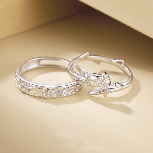 Dirholl Little Prince and Rose Platinum Ring PT950 Platinum Couple Proposal Ring 520 Valentine's Day Gift for Girlfriend Light Luxury Style - Little Prince and Rose Pair of Rings - No Engraving