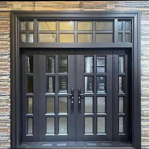 德骊嘉堂屋大门玻璃格子大门金刚纱门锌合金仿铜拼接门店铺门定制对开门 款式一
