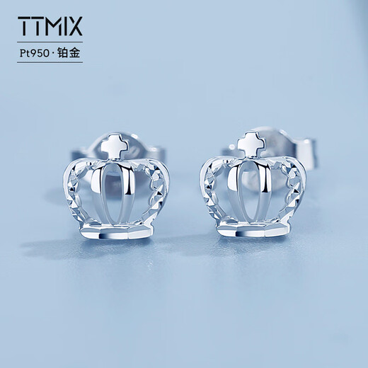 TTMIX platinum crown princess earrings for women platinum pt950 small fresh temperament earrings for girlfriend 1.8-1.9g