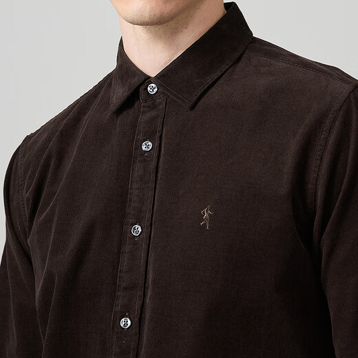 与狼共舞【灯芯绒&纯棉】通勤百搭舒适男士长袖衬衫 302深咖啡 L(175) 