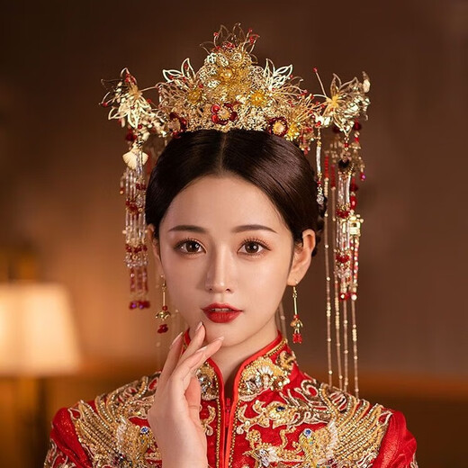 Chenru new style Chinese style bride phoenix crown Xiuhe clothing headdress ancient costume wedding high-end hair accessories wedding accessories anchor headdress phoenix