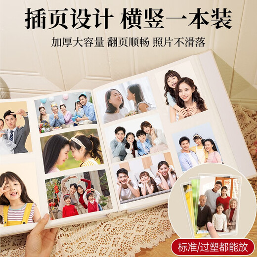 大洋花（dayanghua）相册本大容量照片纪念册家庭全家福1000张插页式345678寸宝宝成长混合尺寸相片收纳册影集风琴本 家和万事兴-90%人购买 【内页加厚升级】6寸100张【塑封可装】