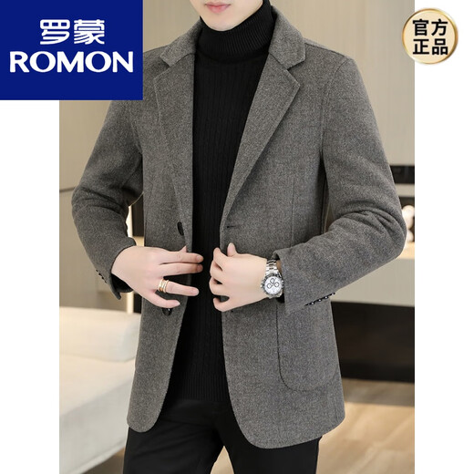 ROMON spring and autumn double-sided woolen cashmere suit jacket men's winter coat casual woolen suit brown 2XL 135-150Jin Jin equals 0.5 kg