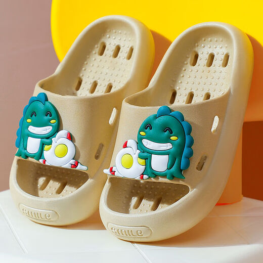 Barbie leaky quick-drying non-slip children's slippers for boys and girls super soft bottom summer bathroom bathing home cartoon slippers khaki single layer Little Superman-khaki 34-35 suitable for feet 20cm long