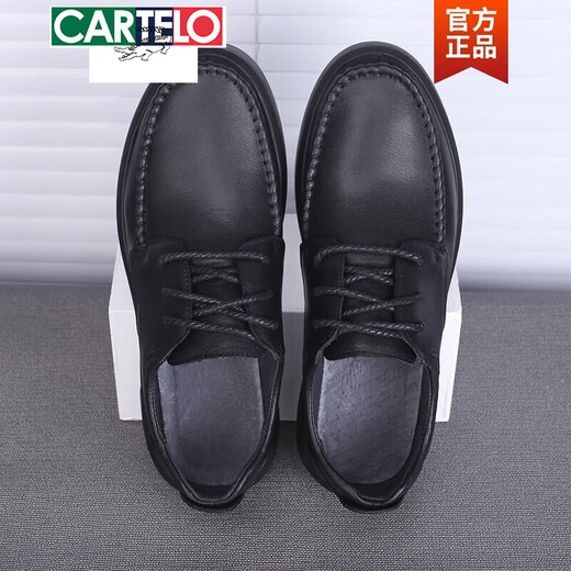 CARTELO 2025 Spring and Autumn New Men's Shoes Genuine Leather Lace Business Casual Leather Shoes Men's First Layer Cowhide Soft Sole Soft Leather 1689 Black 40