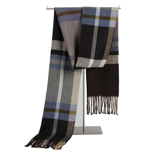 Bijinger men's handkerchief scarf for middle-aged and elderly men autumn and winter warm scarf long thickened high-end imitation sheep fashion black gray (large grid)