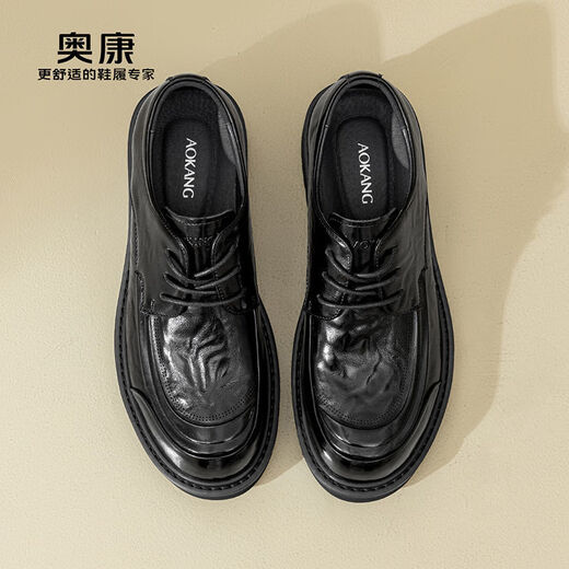 Aokang men's shoes 2025 new spring and autumn business casual leather shoes men's genuine leather formal shoes men's derby shoes British commuter shoes black 1245211147N 40 one size smaller than sports shoes