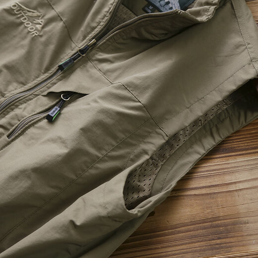 AKYK American trendy stand-up collar vest for men multi-functional waterproof breathable waistcoat vest for men outdoor sports and leisure jackets for men Khaki 2XL 150-165Jin Jin is equal to 0.5 kg
