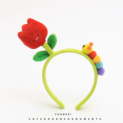 Jieyi's cute new tulip flower headband super cute caterpillar cartoon headband performance photo hairpin funny headband 1 red flower headband 18*16*2cm