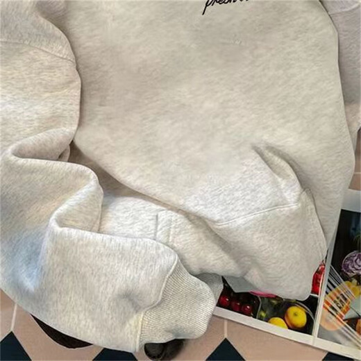 Katuchi American hiphop trendy brand letter hooded sweatshirt for men and women in autumn and winter loose trendy velvet thickened tops jacket white gray-velvet L