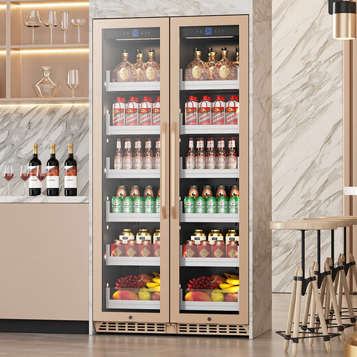 BAIKAILUN frequency converter wine cabinet dual temperature constant temperature red cabinet home living room ice bar office tea refrigerator double door office thin zero embedded bench embedded refrigerator embedded glass refrigerator mirror 400 deep red wine with 108 bottles thin section