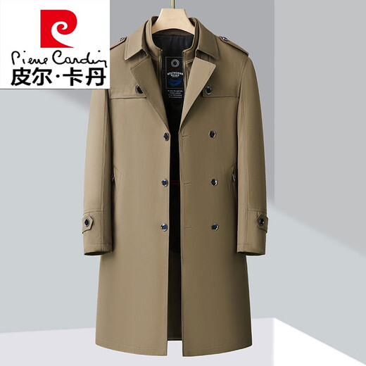 Pierre Cardin stand collar men's jacket thickened daddy mid-length down jacket with detachable lining windbreaker two-piece set Khaki 170/M 95-110Jin Jin is equal to 0.5 kg