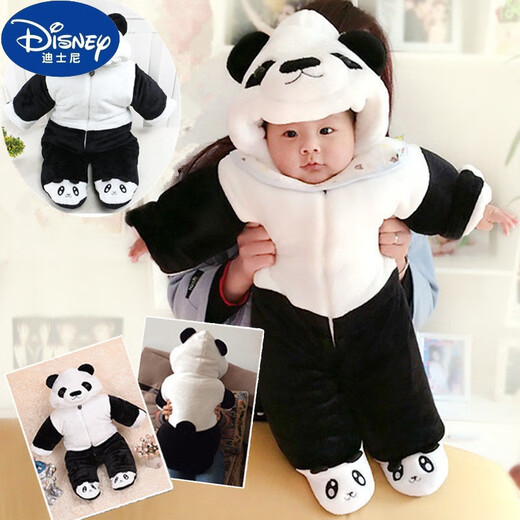 Disney (Disney) baby thermal jumpsuit thickened baby hoodie plus velvet outing clothing cartoon crawler with foot padded clothes for autumn and winter Elf winter style plus velvet and thickening-covers hands and feet Size 59 recommended for newborns