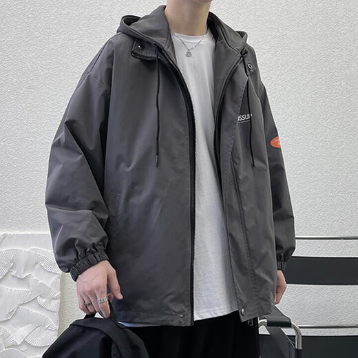 RXEX Jacket Men's Spring, Autumn and Winter Trendy Korean Style Loose Casual Clothes Men's Trendy Brand Fake Two-Piece Workwear Hooded Jacket WT152-Black-Regular XL (Recommended by the Store Manager)