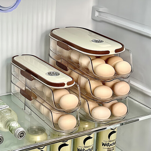 ASCOR egg storage box side door storage organizer refrigerator special food-grade rolling device for rolling eggs, fresh-keeping rack holder, double row - three layers