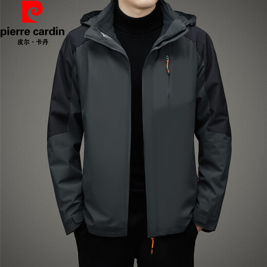Pierre Cardin three-proof jacket men's three-in-one detachable outdoor winter velvet thickened windproof and waterproof jacket gray green velvet 3213 three-in-one 180/XL suitable for weight 140-160Jin Jin equals 0.5 kg