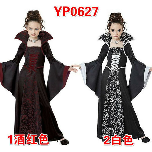 Cute husband Halloween costume children's cosplay vampire queen party dress girls masquerade performance costume burgundy 160 cm