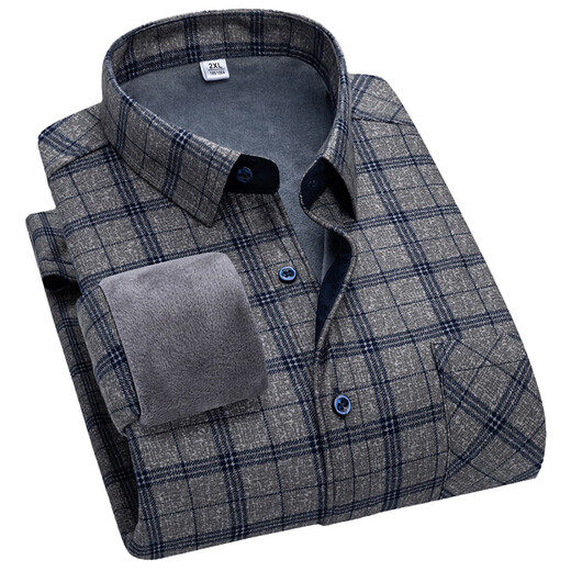 Pier Cardin Brand Coton Shirt Warm Men's Men's Hiver Casual Plaid Plaid Pur Cotton Furt and épaissis pour les personnes d'âge moyen et les personnes âgées avec du velours léger 9902 L100-120Jin [Jin est égal à 0,5 kg]